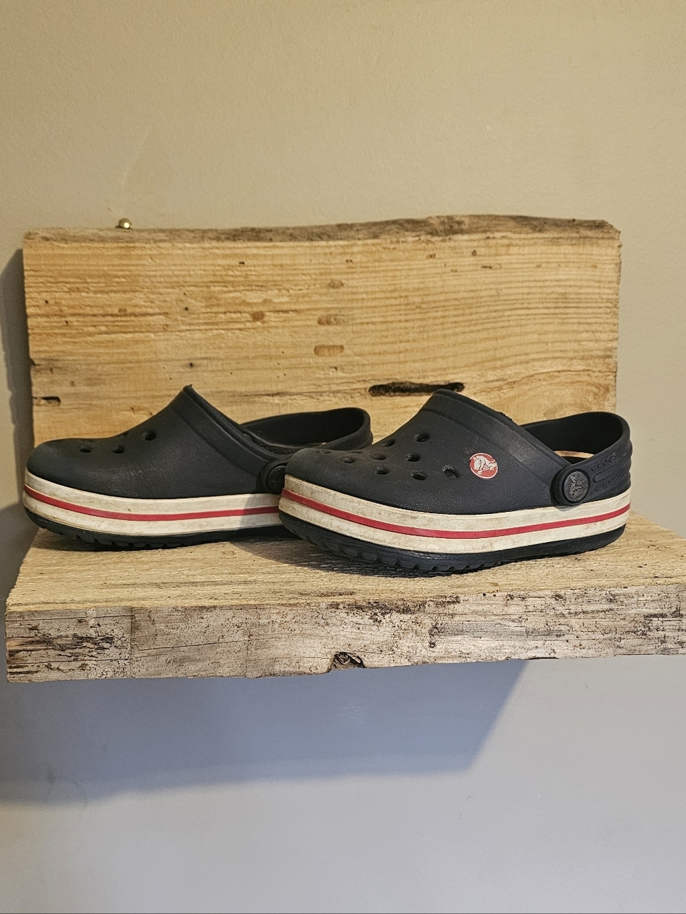 Crocs Crocband Clogs featuring a prominent white and red racing stripe Baby 7 - Picture 2 of 4